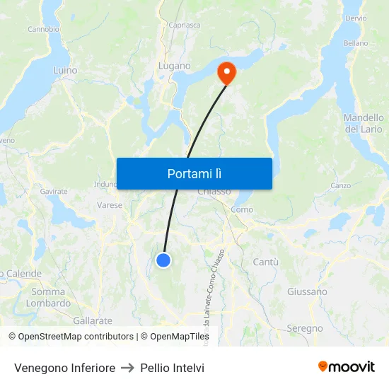 Venegono Inferiore to Pellio Intelvi map