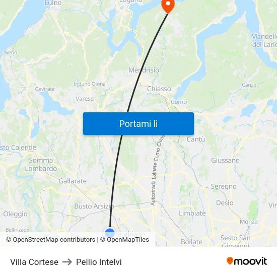Villa Cortese to Pellio Intelvi map
