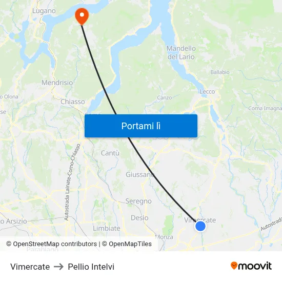 Vimercate to Pellio Intelvi map