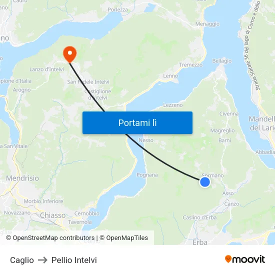 Caglio to Pellio Intelvi map