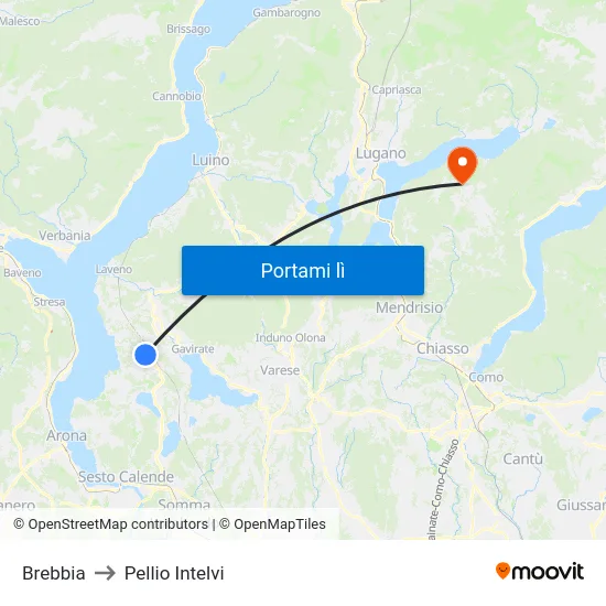 Brebbia to Pellio Intelvi map