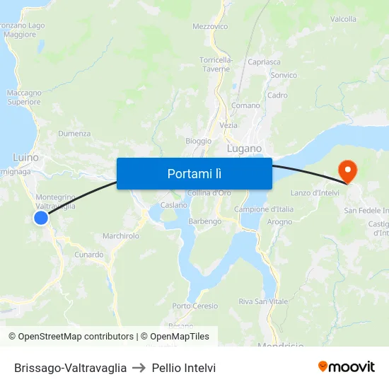 Brissago-Valtravaglia to Pellio Intelvi map