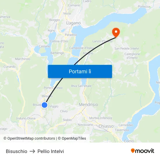 Bisuschio to Pellio Intelvi map