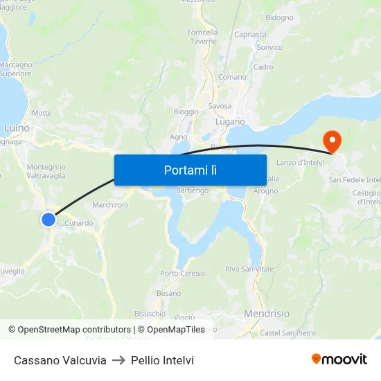 Cassano Valcuvia to Pellio Intelvi map