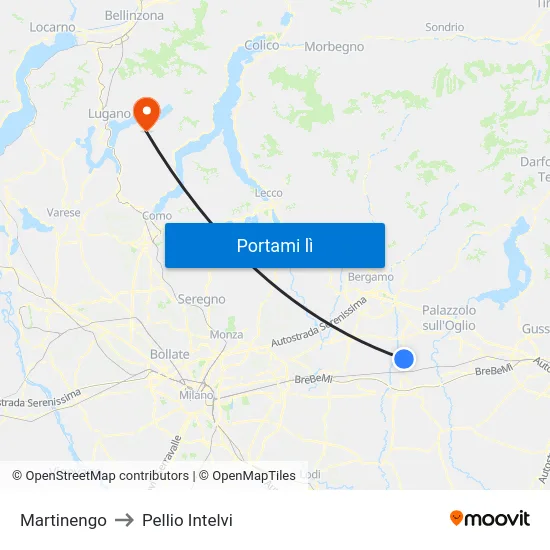 Martinengo to Pellio Intelvi map
