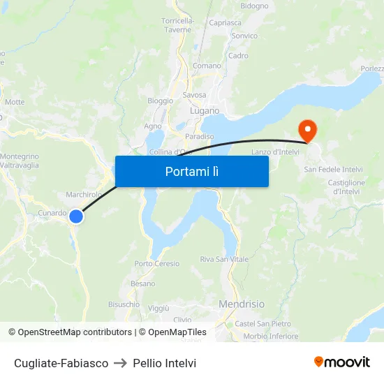 Cugliate-Fabiasco to Pellio Intelvi map