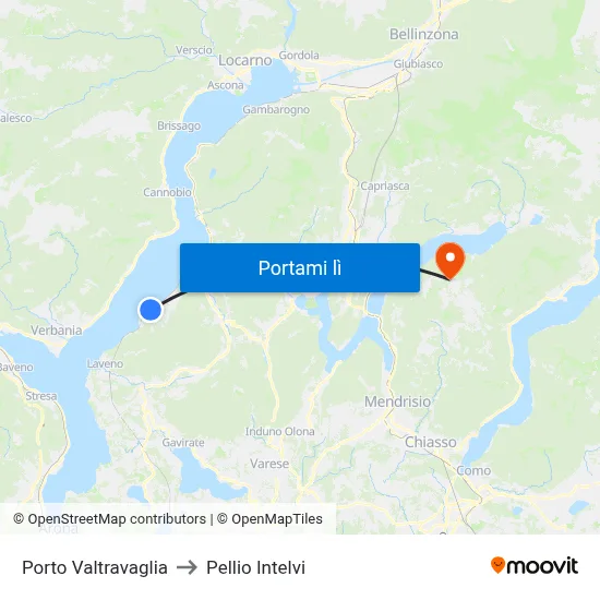 Porto Valtravaglia to Pellio Intelvi map