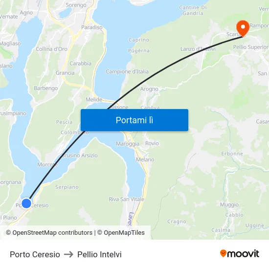 Porto Ceresio to Pellio Intelvi map