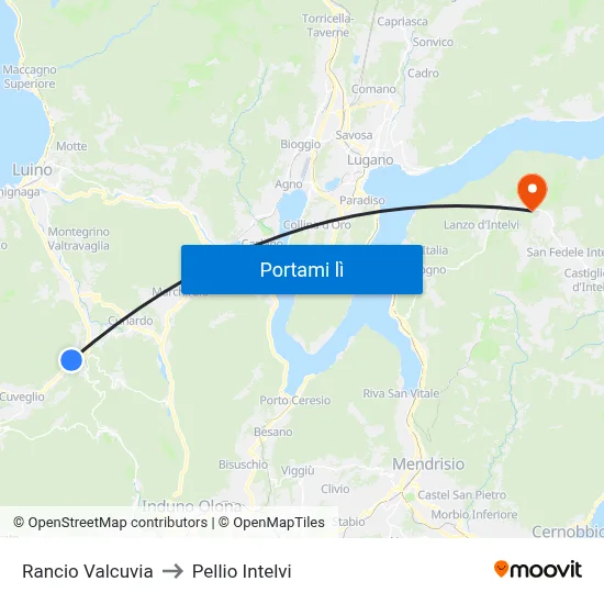 Rancio Valcuvia to Pellio Intelvi map