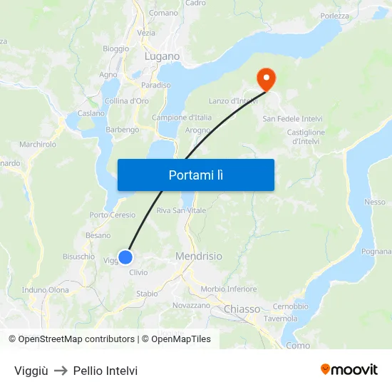 Viggiù to Pellio Intelvi map