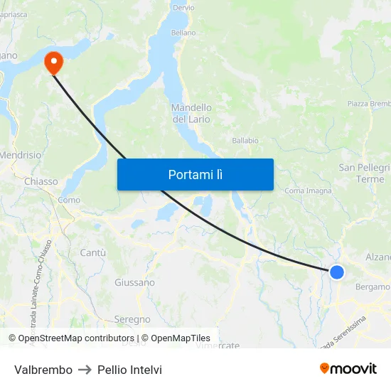 Valbrembo to Pellio Intelvi map