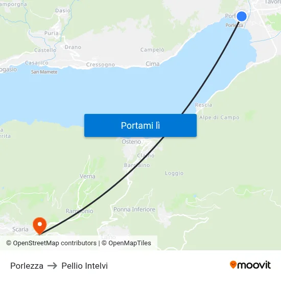 Porlezza to Pellio Intelvi map