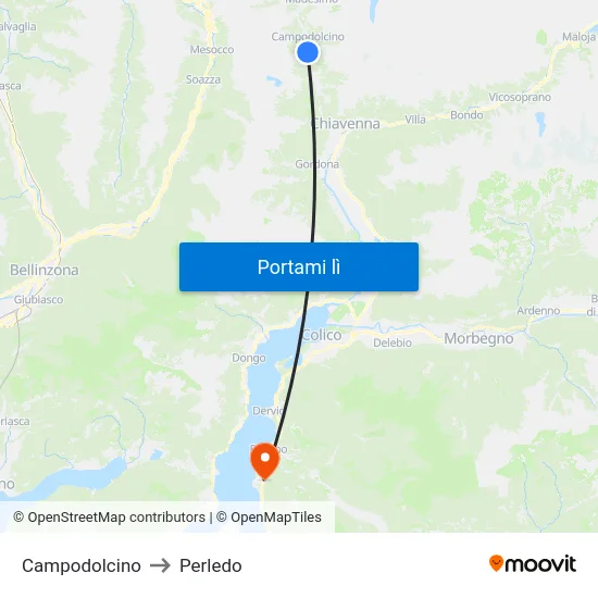 Campodolcino to Perledo map
