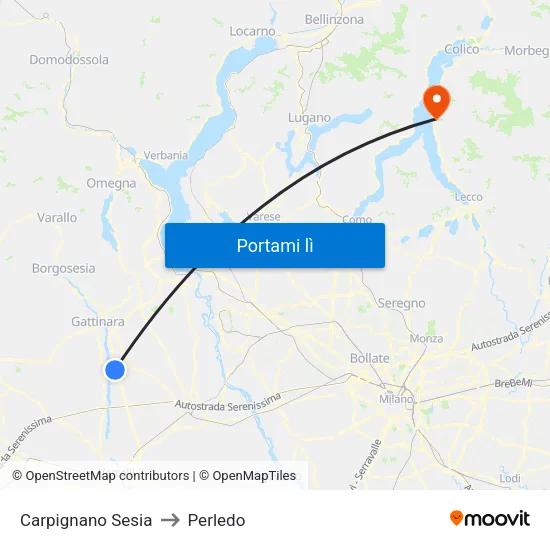 Carpignano Sesia to Perledo map