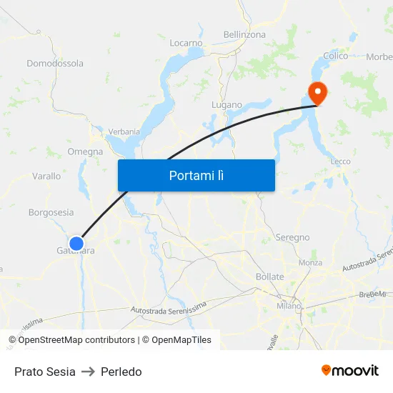 Prato Sesia to Perledo map