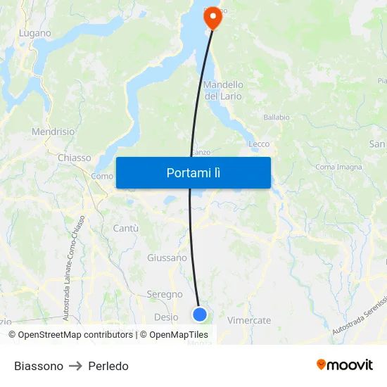 Biassono to Perledo map