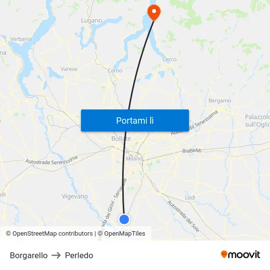 Borgarello to Perledo map