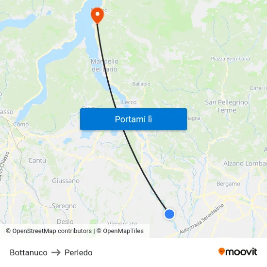 Bottanuco to Perledo map