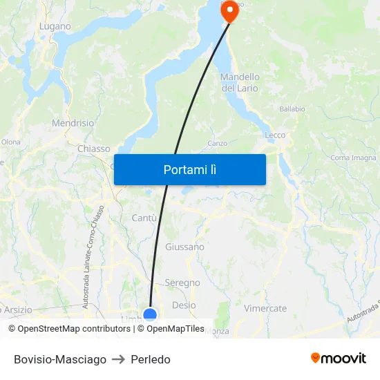 Bovisio-Masciago to Perledo map