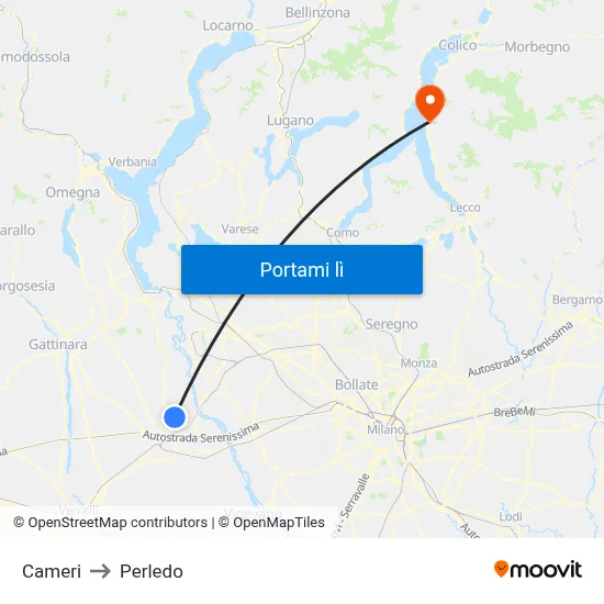 Cameri to Perledo map