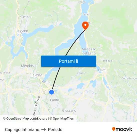 Capiago Intimiano to Perledo map