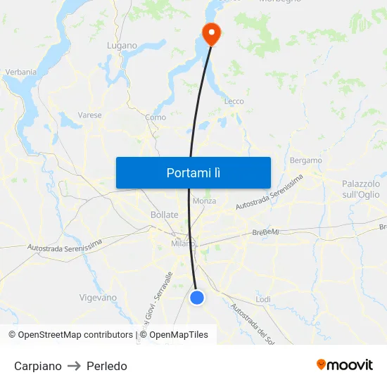 Carpiano to Perledo map