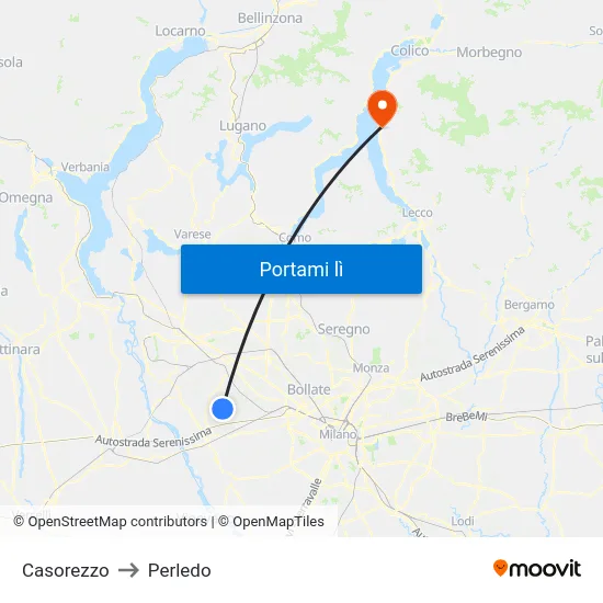 Casorezzo to Perledo map