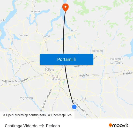 Castiraga Vidardo to Perledo map