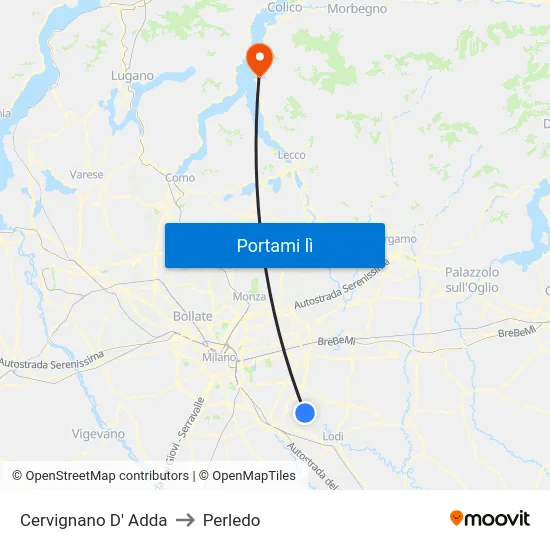 Cervignano D' Adda to Perledo map