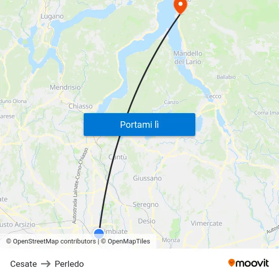 Cesate to Perledo map