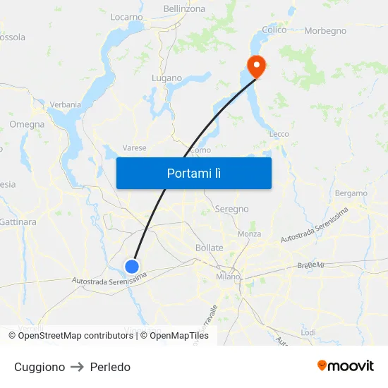 Cuggiono to Perledo map