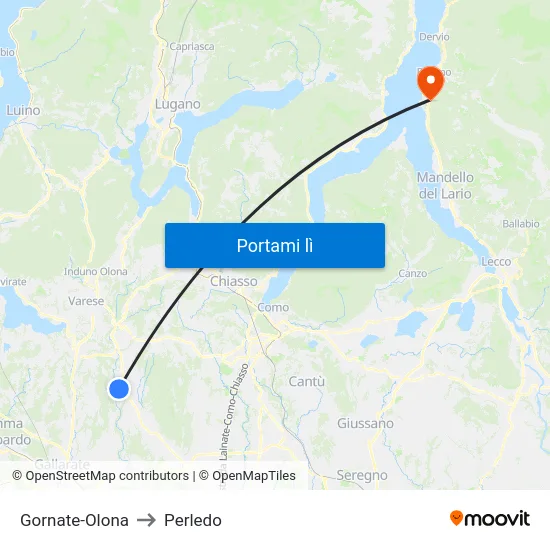 Gornate-Olona to Perledo map