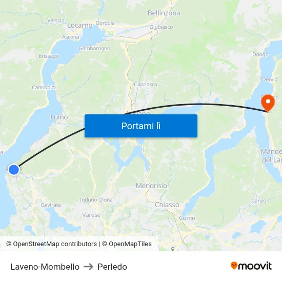 Laveno-Mombello to Perledo map