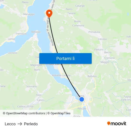Lecco to Perledo map