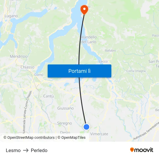 Lesmo to Perledo map