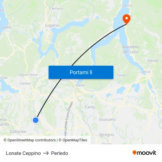 Lonate Ceppino to Perledo map