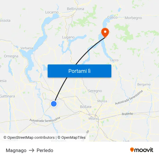 Magnago to Perledo map