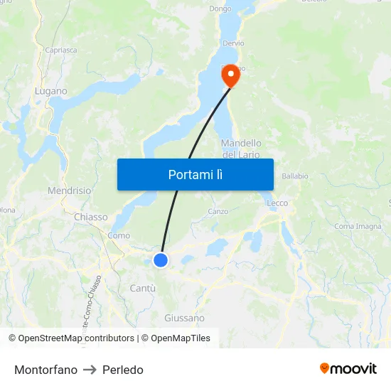 Montorfano to Perledo map