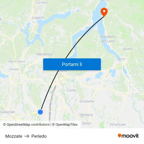 Mozzate to Perledo map