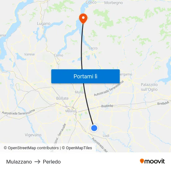 Mulazzano to Perledo map