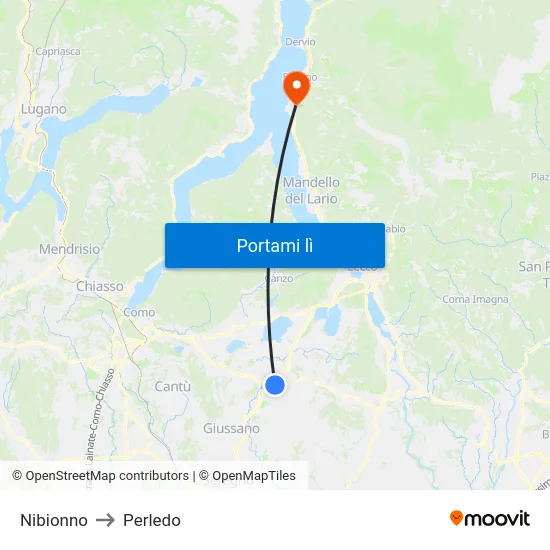 Nibionno to Perledo map