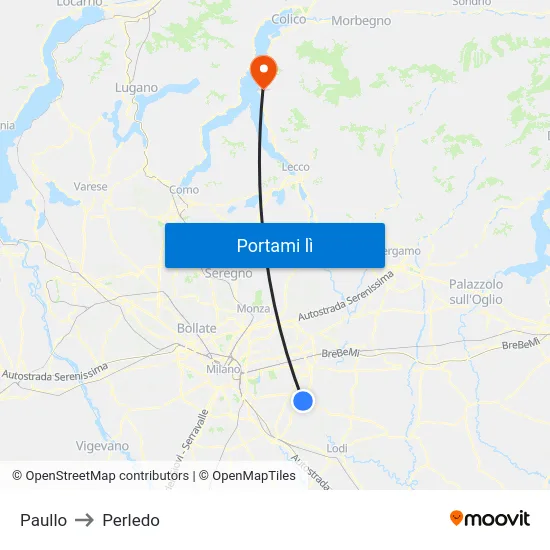 Paullo to Perledo map