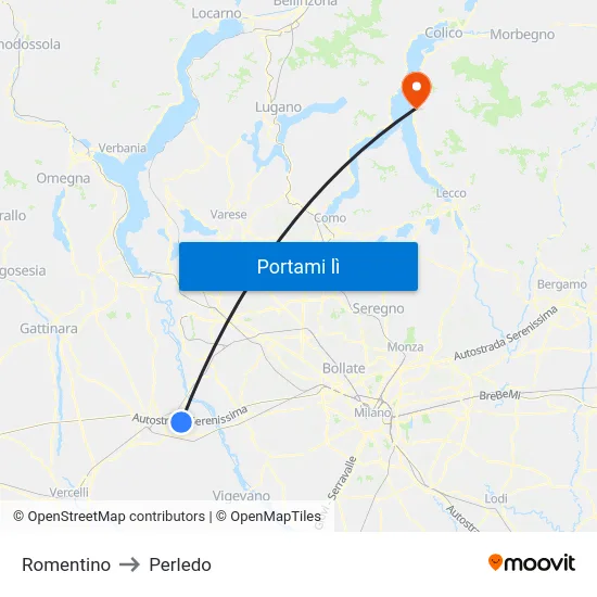 Romentino to Perledo map