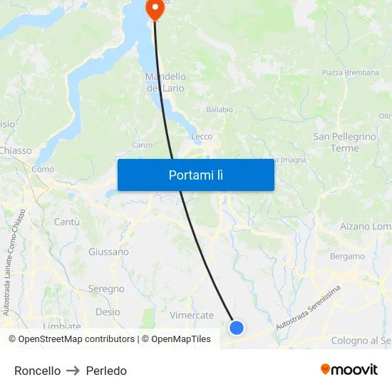 Roncello to Perledo map