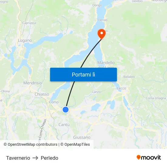 Tavernerio to Perledo map