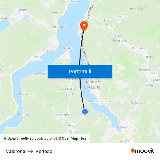 Valbrona to Perledo map