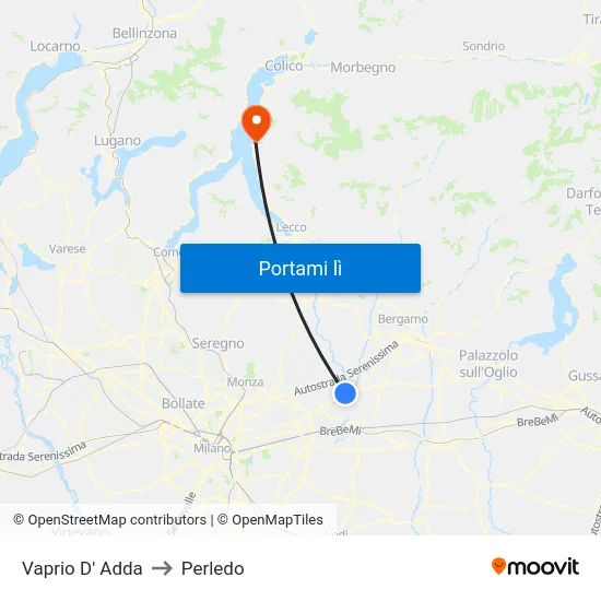 Vaprio D' Adda to Perledo map