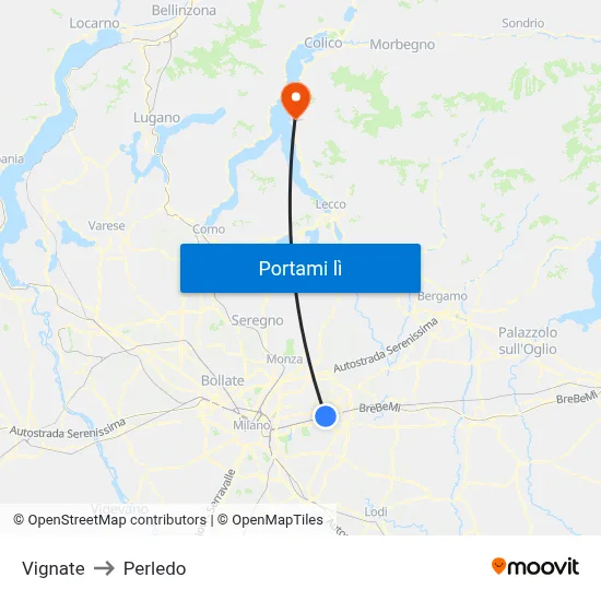 Vignate to Perledo map