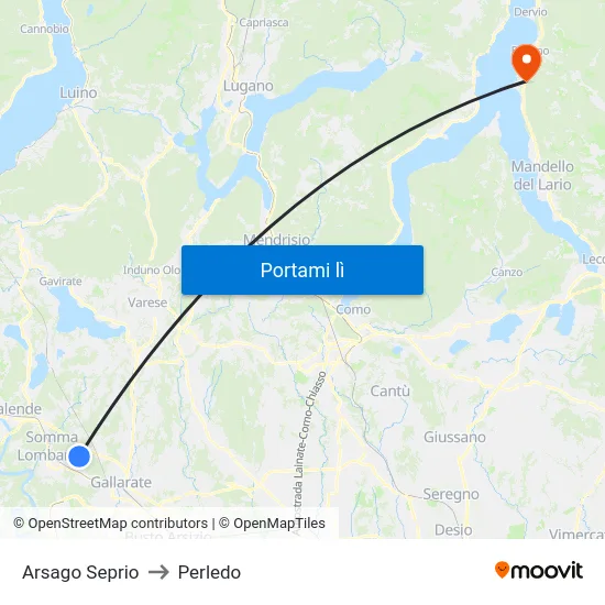 Arsago Seprio to Perledo map