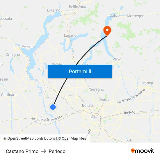 Castano Primo to Perledo map